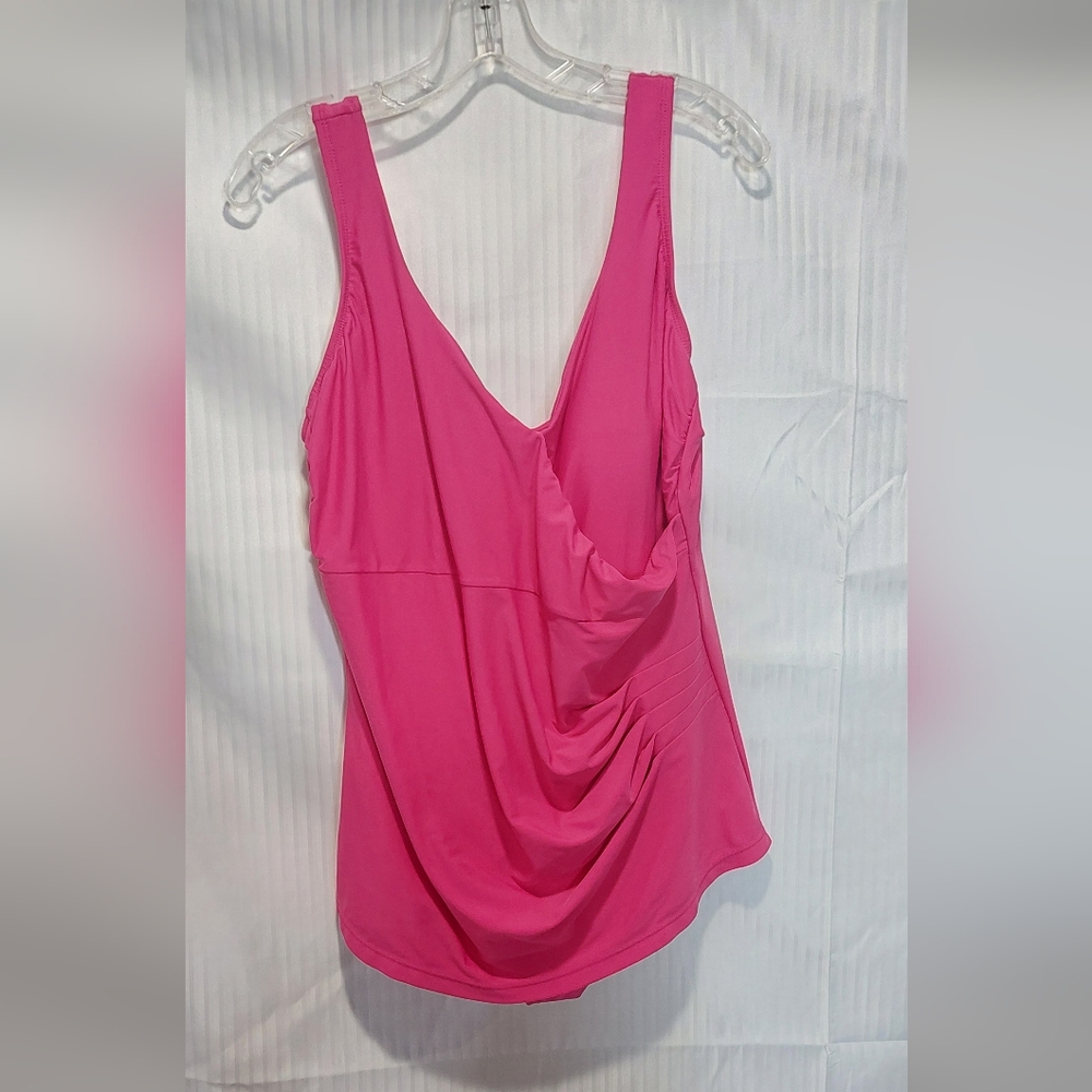 Pink VM 20W (2X) One Piece Swimsuit, Padded Top, Support Band, Front Skirt